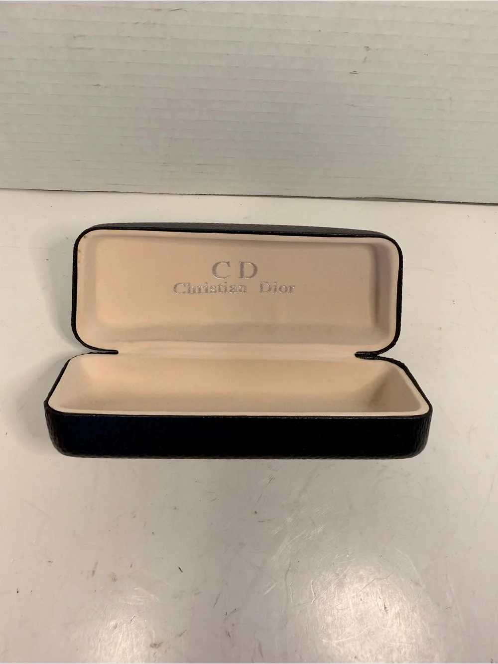 Christian Dior Vintage Hard Flip Top Leather Eyeglass Case Black Case Only